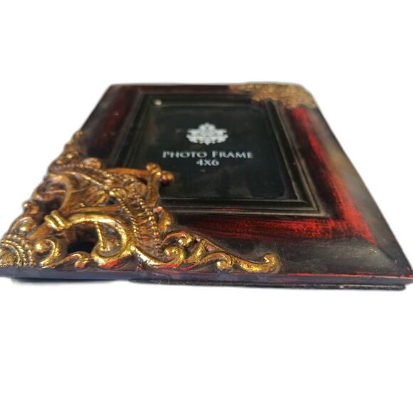 Solid Wood And Metal Ornament Picture Frame For 4x6 Photo Mahogany Finish - Picture 2 of 9